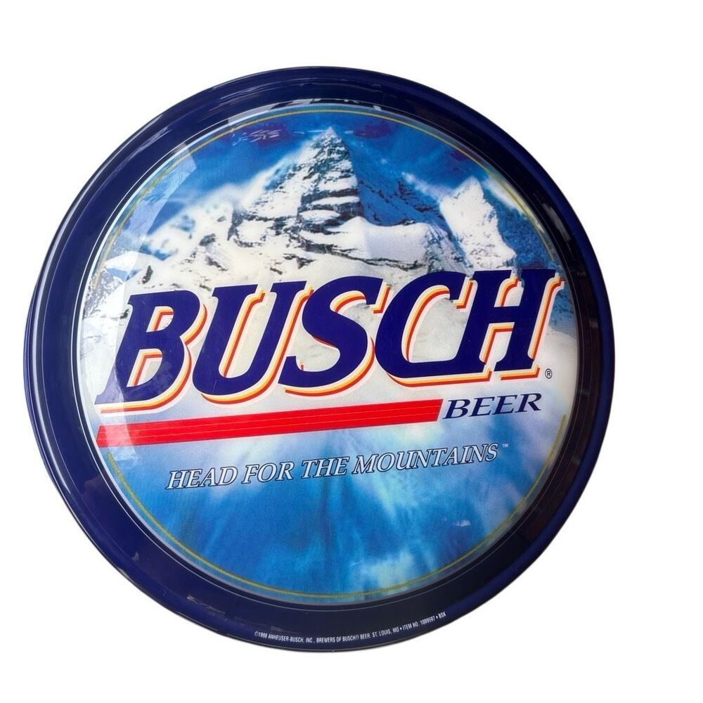 Vintage 1998 Busch Beer Round Lighted Backlit Bubble Sign – Tested & Working!